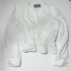 Reformation White Long Sleeve Lace Trim Blouse